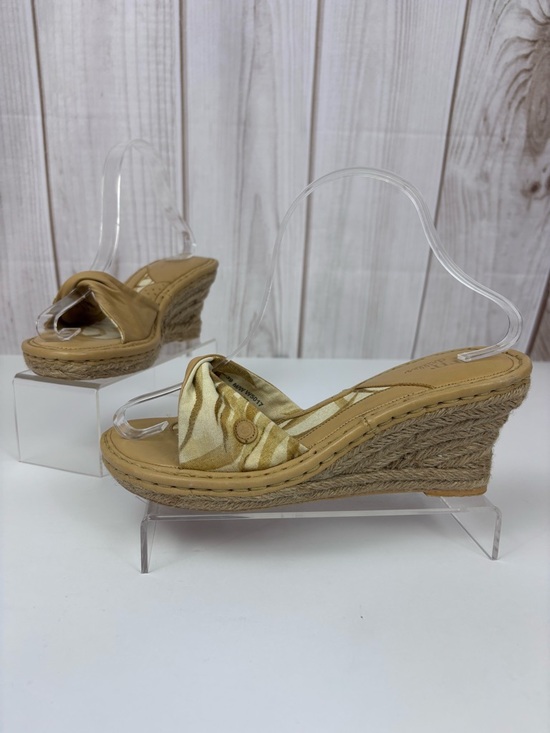 Born Shoes - Born Drilles Espadrille Wedge Slide Sandals Leather Fabric Boho Slip-On Tan 8
